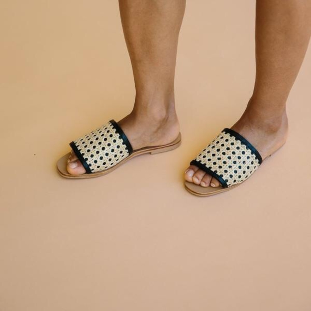 Henni Leather And Rattan Slides